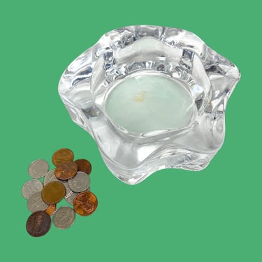 Vintage Flower Ashtray Retro 1990s Contemporary + Clear Glass + Weighted + Home Decor + Coin Catchall + Modern Ring Dish + Small Storage 
