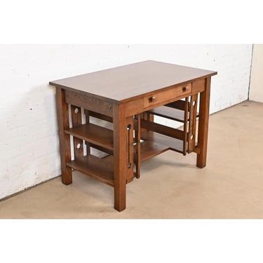 Stickley Brothers Style Antique Mission Oak Arts & Crafts Desk With Built-In Bookcases, Newly Refinished