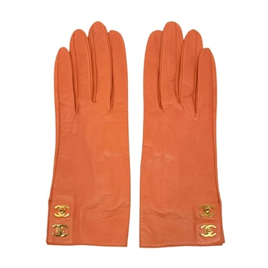 Chanel Orange Double Lock Gloves