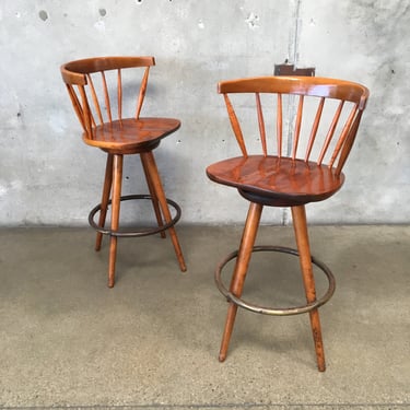 Pair Of Vintage Nakashima Inspired Bar Stools