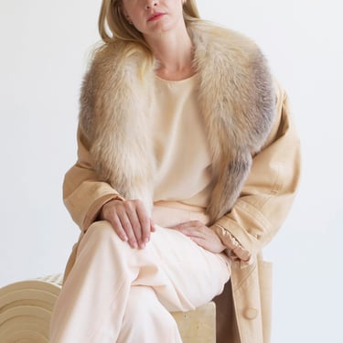 Vintage apricot cream fox fur leather coat / sz M 