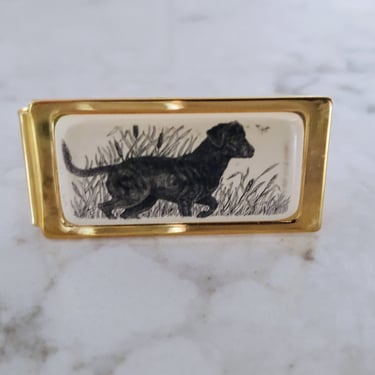Vintage Barlow Gold Tone Black Retriever Hunting Dog Money Clip 