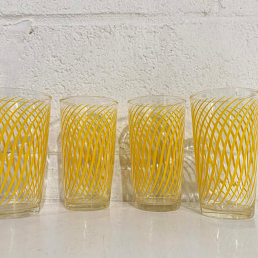 Vintage Yellow Geometric Glasses Hazel Atlas Set of 4 Swirl Glass Mid Century Cocktail MCM Tumblers Retro Glassware 1960s 