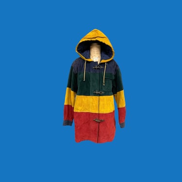 Vintage Coat Retro 1980s DEADSTOCK + G 3 Outerwear + Size Medium + Suede Leather + Color block + Blue + Green + Yellow + Red + Unisex 