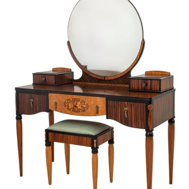 Art Deco Coromandel & Marquetry Vanity and Stool