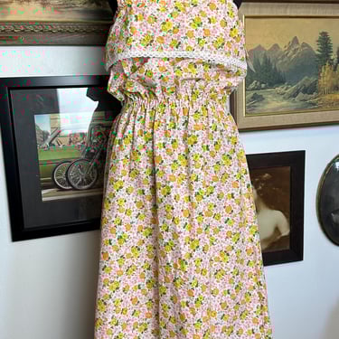 Vintage 1970s Floral Halter Summer Midi Dress New Old Stock Size M 