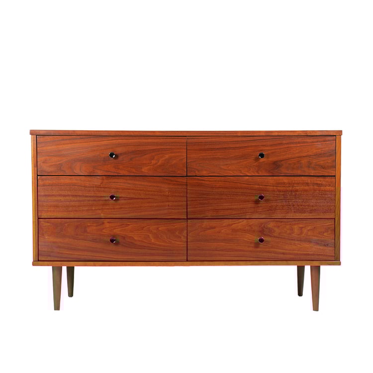 52” American Modernist Walnut Dresser | Credenza w 6 Drawers