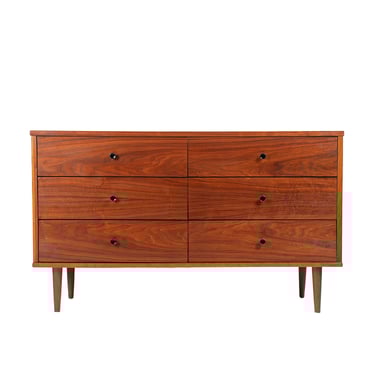 52” American Modernist Walnut Dresser | Credenza w 6 Drawers