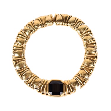 Yves Saint Laurent Vintage Black Gem and Golden Link Collar Necklace