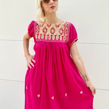 Meet In Mexico Fuchsia Embroidered Dress