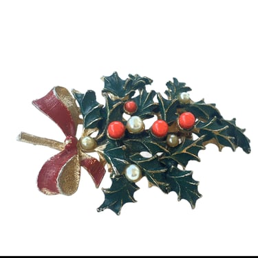 1950s Holly Leaf Christmas Pin 