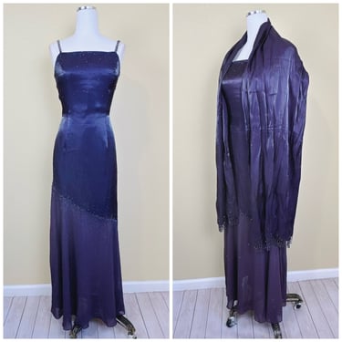 Y2K Sue Wong Nocturne Deep Purple Fairy Dress / Vintage Beaded Magical Evening Gown With Matching Scarf / Size Medium 