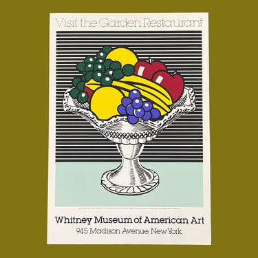 Vintage Roy Lichtenstein Poster 1990s Retro Size 30x43 Pop Art + Still Life with Crystal Bowl + Whitney Museum of American Art + Modern Art 