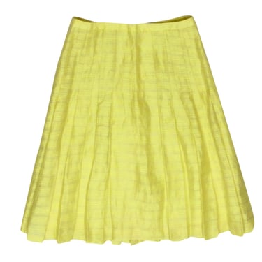 Akris Punto - Light Yellow Striped Jacquard Linen & Silk Blend Pleated Skirt Sz 4