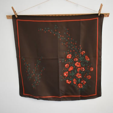 1970s/80s Brown and Red Floral Scarf 