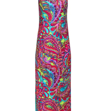 Lilly Pulitzer - Lime Green & Multicolor Paisley Print Maxi Dress w/ Beaded Neckline Sz 2