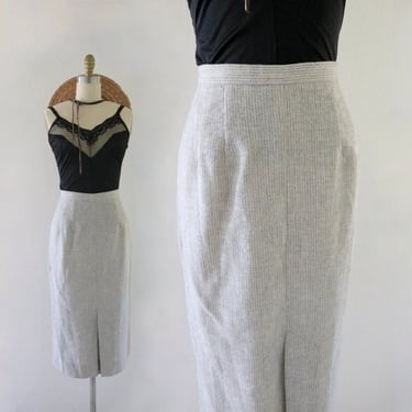silk micro stripe library skirt - 27.5 - vintage 80s 90s light gray size small woven  womens minimal 