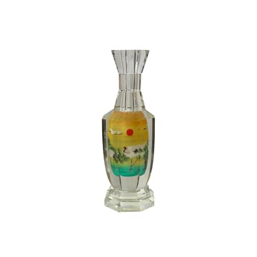 Chinese Inside Oriental Scenery Cranes Graphic Glass Art Vase Bottle ws4156E 