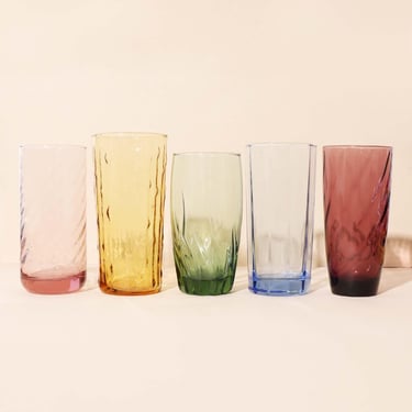 Multicolored Drinking Glasses, Vintage Rainbow Glass Set, Colored Glass Set 