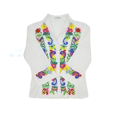 Floral Embroidered White 3/4 Sleeve Shirt Size Small Summer Floral Top Long Sleeve Blouse Boho Chic Blouse Formal Evening Top 