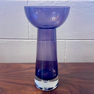 Vintage Mid Century Krosno Poland Purple Glass Suspended Bubble Vase or Votive Candle Holder 