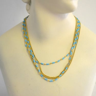1970s Seed Bead and Gold Chain Necklace, 34" Long 