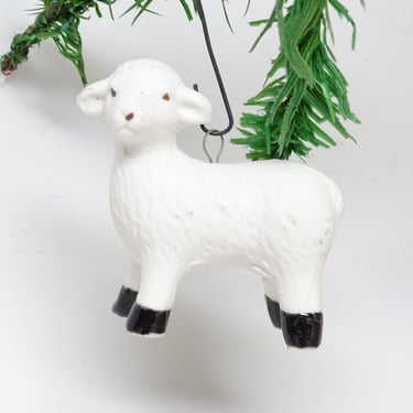 Antique Small German Lamb or Sheep, Unglazed Porcelain Christmas Ornament, Vintage Christmas Nativity Putz or Creche, Holiday 