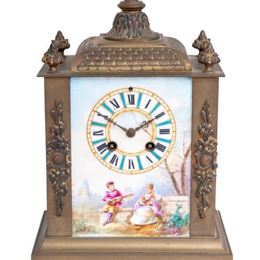 French Gilt Metal and Sevres Attr. Porcelain Clock
