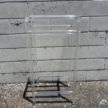 Lucite Towel Rack Catch All Bathroom Storage Decor Mid Century Modern Style Hollywood Regency Vintage Furniture Designer MCM Glam 