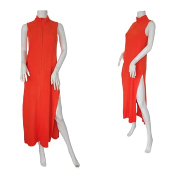 Catalina 1970's Neon Orange Terry Cloth Beach Cover Up Maxi Dress I Sz Med I 