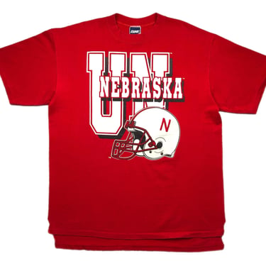 Vintage 90s University of Nebraska Cornhuskers Football Big Print Graphic T-Shirt Size XL/XXL 