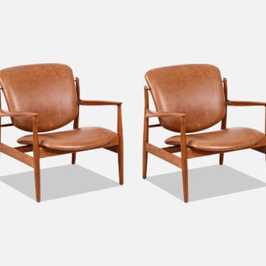 Finn Juhl Model FD-136 Teak & Leather Lounge Chairs for France & Daverkosen