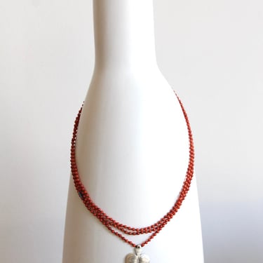 River Song | Antique Italian Coral with Silver Heart Milagro Necklace