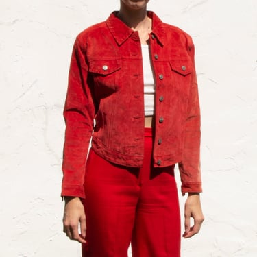 1980s/90s Red Raw Leather Cropped Western Jacket 