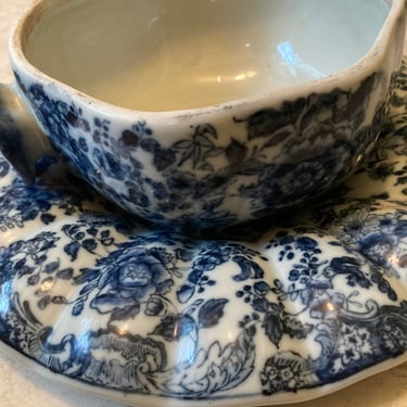 2 pc Blue White Decor~ French Country Dining Decor~ Bowl and Underplate Plate~ Vintage Chinisorie Chintz Floral Centerpiece Bowl or Planter 