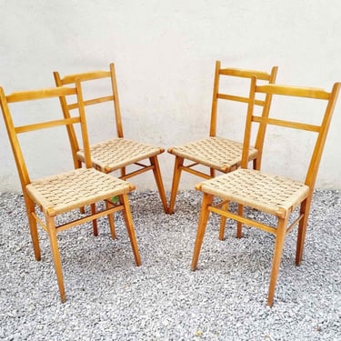Set of 4 Mid Century Italian Dining Chairs / Beech Wooden Chairs / Vintage Dining Chairs / Chairs / Home and Living / Italy / 1960s / '60s 