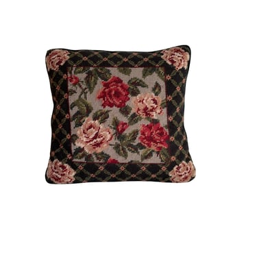 Vintage Floral Needlepoint Pillow 
