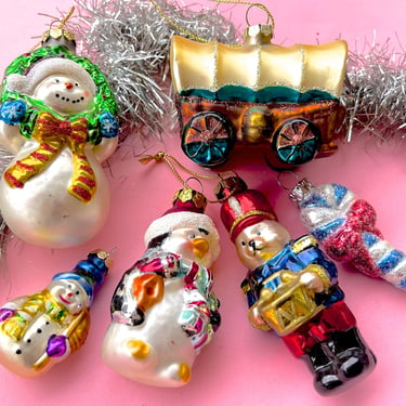 VINTAGE: 6pcs - Figural Glass Ornaments - Blown Figural Glass Ornaments - Christmas Tree Decorations - Christmas Holiday Xmas 