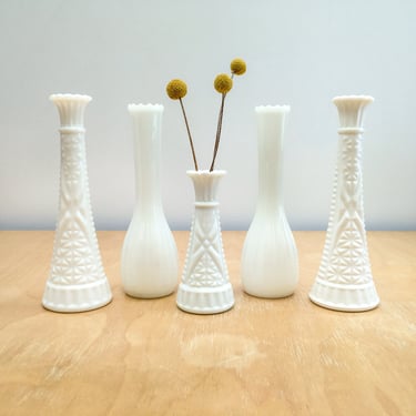 Milk Glass Vintage Bud Vase INSTANT COLLECTION Set of 5, Shabby Chic Wedding Decor 