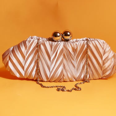 80s Silver Fabric Pleated Clutch Vintage Coin Purse Strappy Metallic Bag 