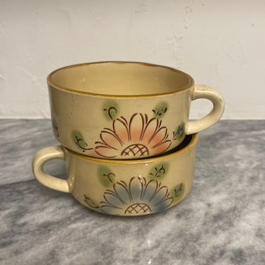 Vintage Flowers Soup Bowl Mugs 