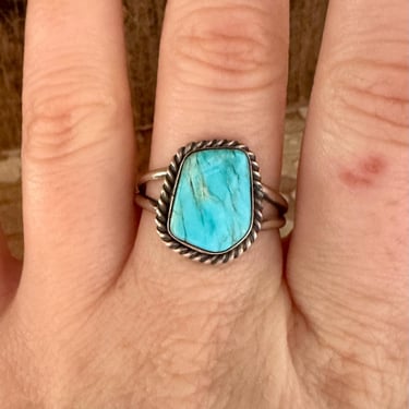 GLACIER TURQUOISE Sterling Silver Ring | S Skeets Hallmark | Native American Navajo Southwestern Jewelry | Southwestern | Size 8 