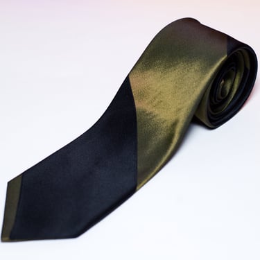 Vintage 1960s Silk Black and Olive Skinny Necktie 