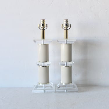 Post-Modern Optique Co. Style Stacked Lucite  Glam Table Lamps-a pair 