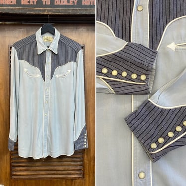 Vintage 1950’s Two-Tone Western Cowboy Gabardine Rockabilly Shirt, 50’s Snap Button Shirt, Vintage Clothing 
