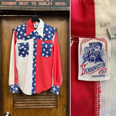 Vintage 1970’s “Kennington” Stars Patriotic Glam Hippie Rocker Pop Art Shirt, 70’s Western Wear, Vintage Clothing 