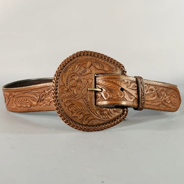 Ralph Lauren Italian Leather Croc Embossed Belt Solid Brass Buckle Brown 36” M Vintage Ralph Lauren Brown Leather Embossed Crocodile Belt  main image 4