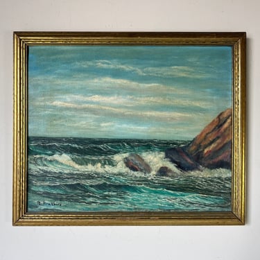 1970's B. Bradbury Vintage Ocean Landscape Oil Painting, Framed 