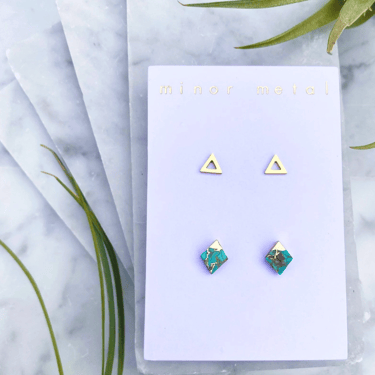 Raw Turquoise Triangle Stud Earring Set