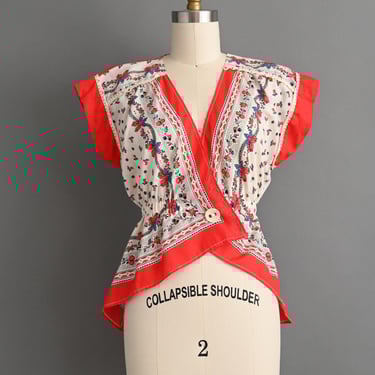 Vintage 1970s Blouse | Jefferson Blvd Bandana Floral Print Wrap Cotton Blouse | Small 